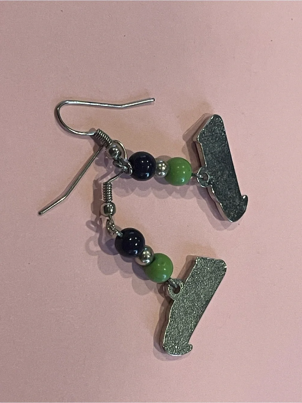 Seattle Seahawks Dangle Earrings Fan Beads w/ Charm #6816
